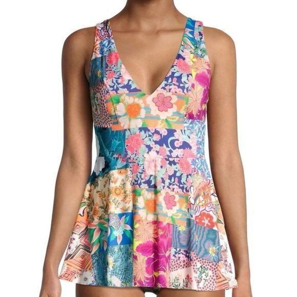 Johnny Was Womens Floral Mari Skirted One Piece Swimsuit Multicolor Size XS